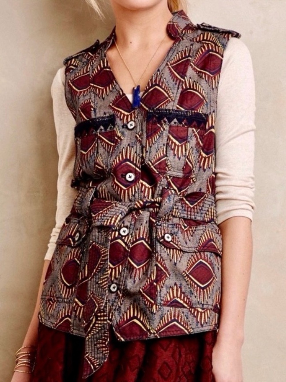 Belted Tapestry Vest